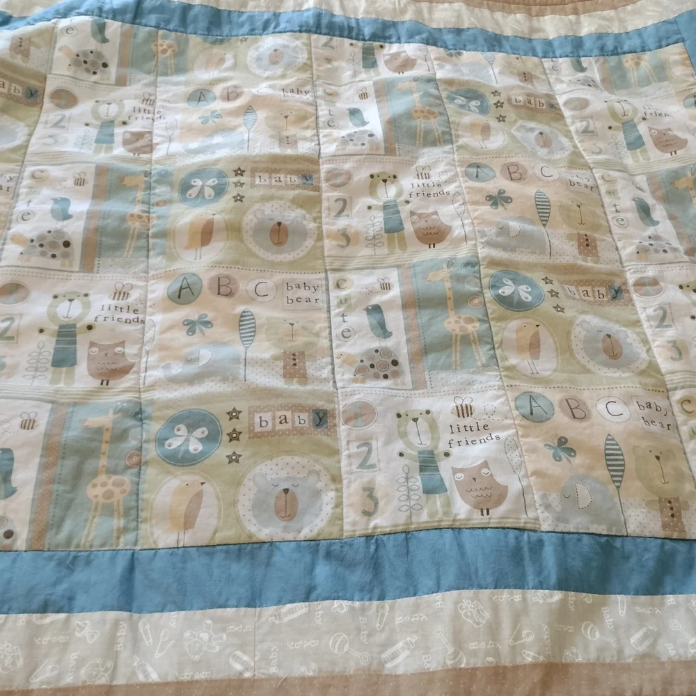 Reversible Unisex Cute Baby Bear Blue Tan Crib Quilt Pink Lime Green